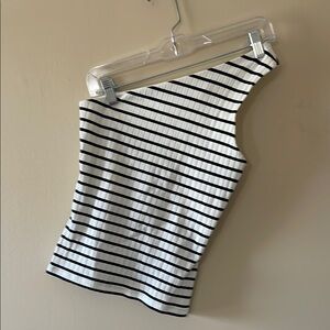 H&M•Black and White Striped One-Shoulder Top